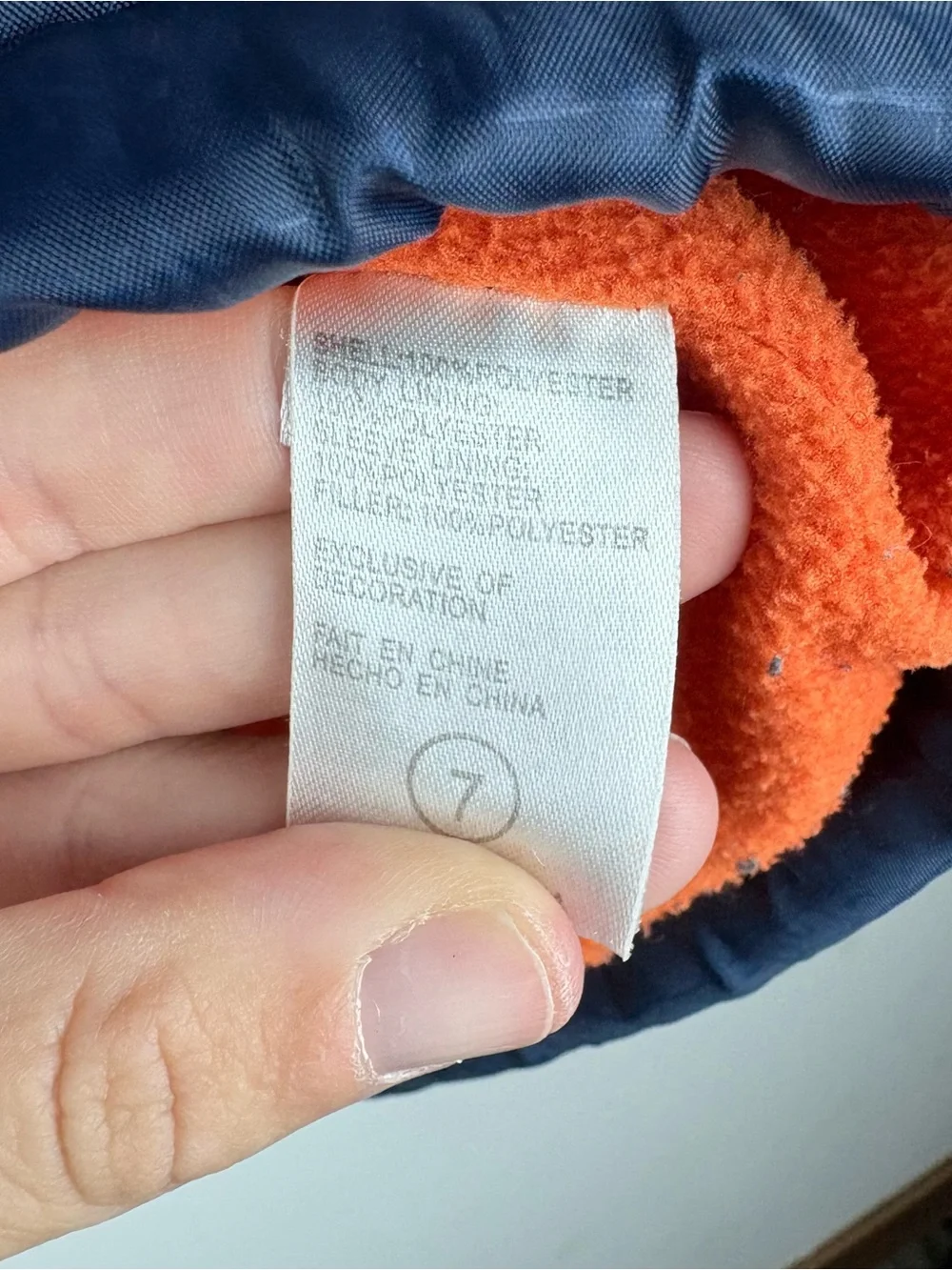 Nike Boys' Hooded Navy Puffer Winter Jacket Orange Fleece Lined Size 7 Warm Coat